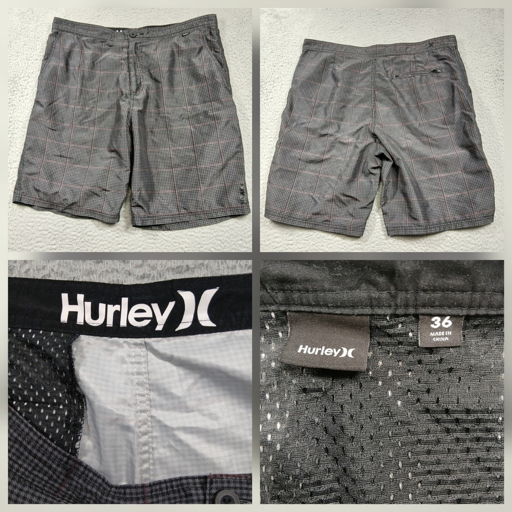 Hurley Walkshorts Men's 36 Gray Plaid Casual Surf Shorts